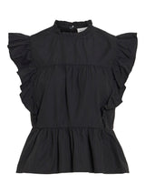Vila Rufelle O-Neck S/L Frill Top - Black Beauty