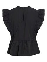 Vila Rufelle O-Neck S/L Frill Top - Black Beauty