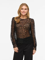 Vila Rhea O-Neck L/S Lace Top - Black