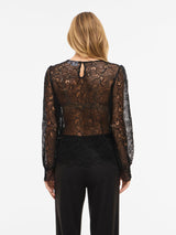 Vila Rhea O-Neck L/S Lace Top - Black