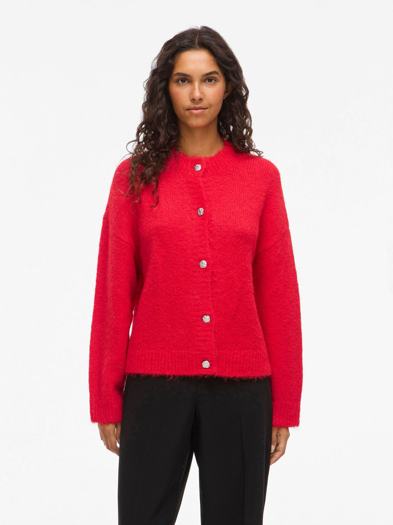 Vila Marley L/S Button Cardigan - Red