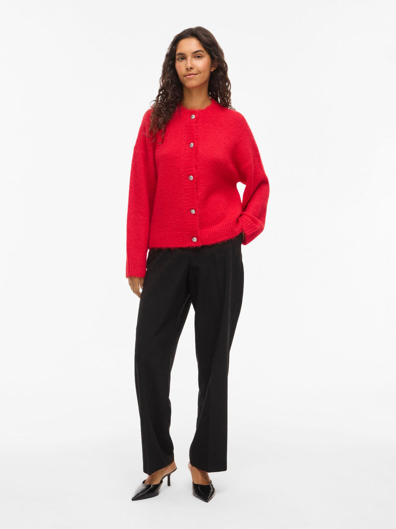 Vila Marley L/S Button Cardigan - Red