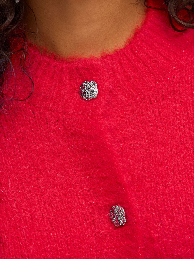 Vila Marley L/S Button Cardigan - Red