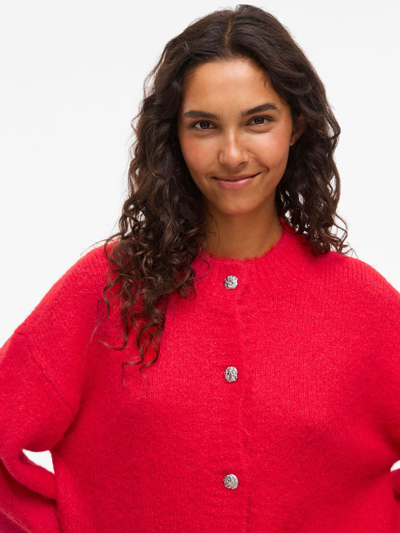 Vila Marley L/S Button Cardigan - Red