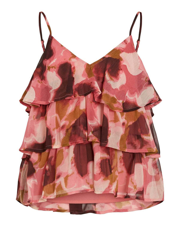 Vila Harleyg S/L Printed Ruffle Strap Top - Berry