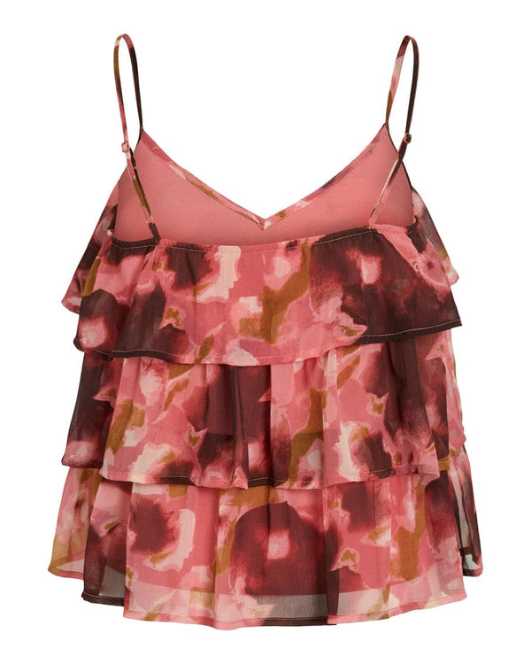 Vila Harleyg S/L Printed Ruffle Strap Top - Berry