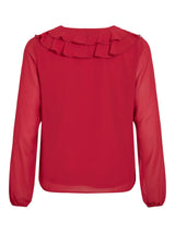 Vila Ane L/S V-Neck Frill Top - Red