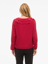 Vila Ane L/S V-Neck Frill Top - Red