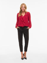 Vila Ane L/S V-Neck Frill Top - Red