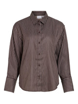 Vila Lora Striped L/S Shirt - Coffee Bean