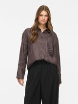 Vila Lora Striped L/S Shirt - Coffee Bean