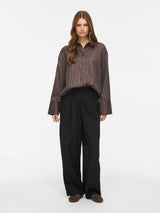 Vila Lora Striped L/S Shirt - Coffee Bean
