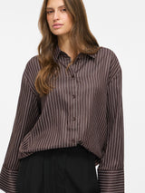 Vila Lora Striped L/S Shirt - Coffee Bean