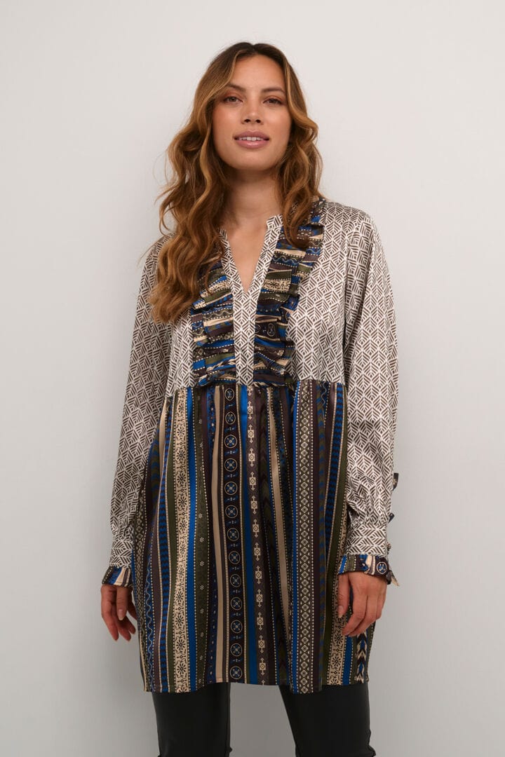 Culture Maisie Tunic - White/Green Geo