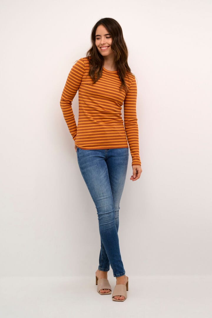 Culture Dolly  LS T-shirt - Spice Orange Stripe