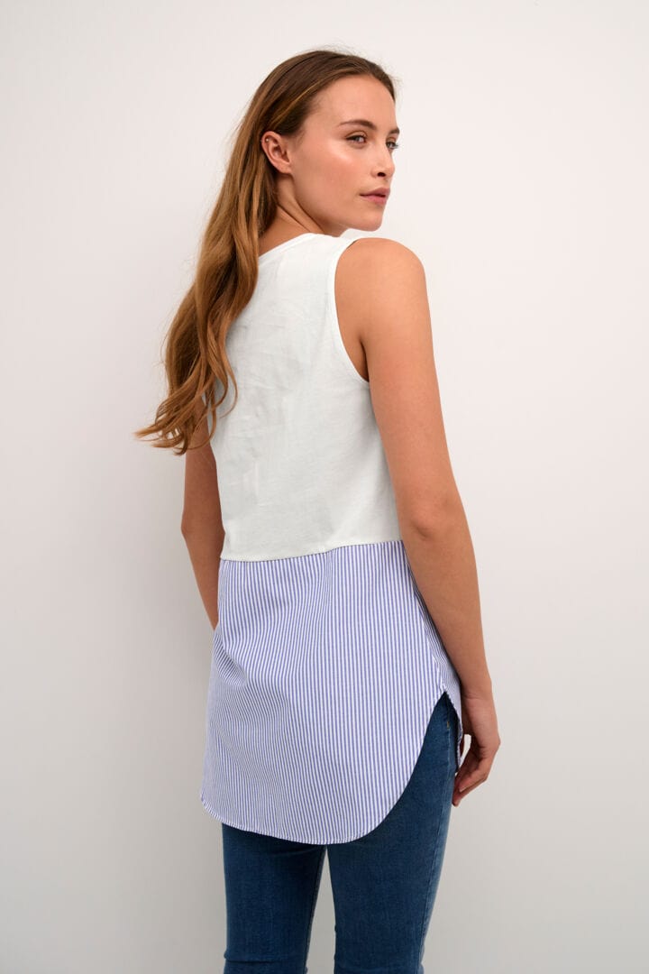 Culture Delphina T-shirt Stripe Top - White w Blue stip