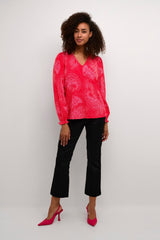 Culture Polly LS Blouse - Red/Pink Paisley