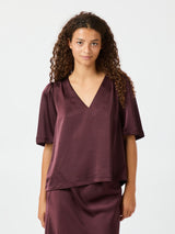 Neo Noir Largo Heavy Sateen Blouse - Burgundy