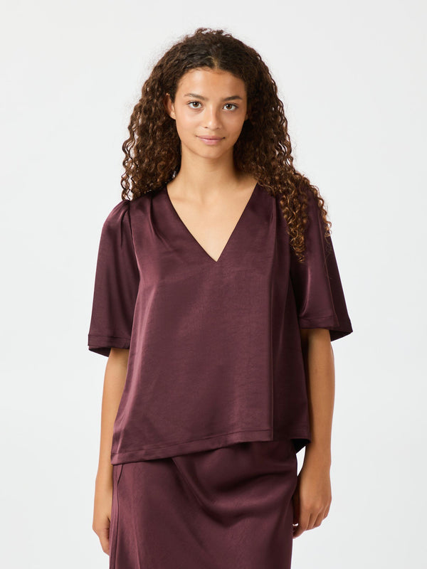 Neo Noir Largo Heavy Sateen Blouse - Burgundy