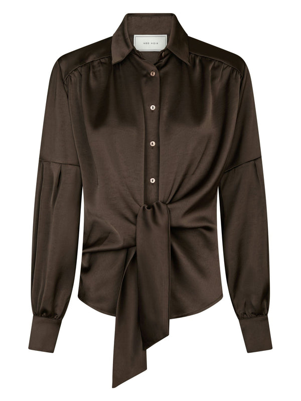 Neo Noir Naja Satin Shirt - Dark Brown