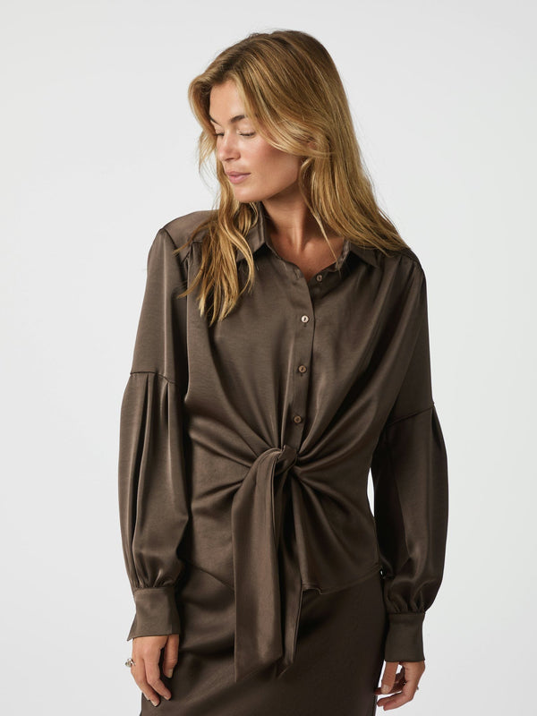 Neo Noir Naja Satin Shirt - Dark Brown