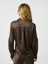Neo Noir Naja Satin Shirt - Dark Brown