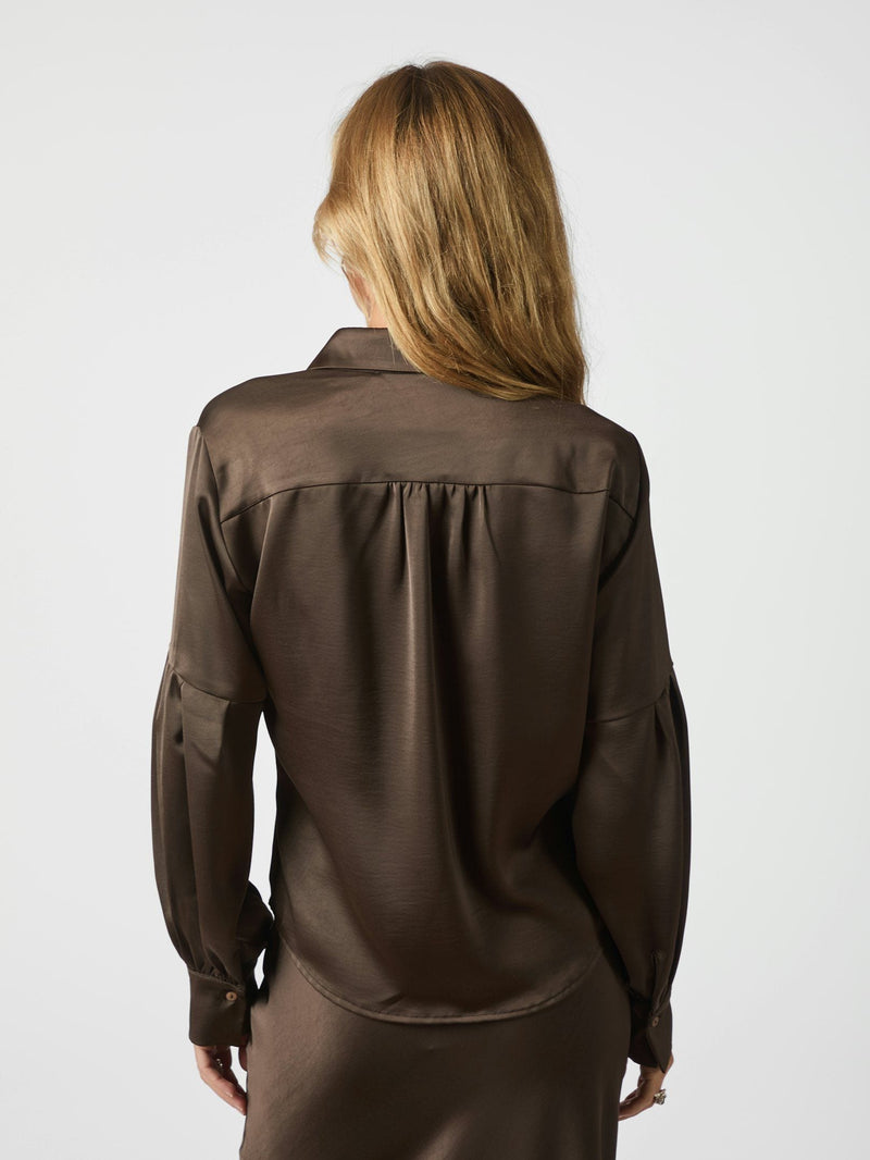 Neo Noir Naja Satin Shirt - Dark Brown