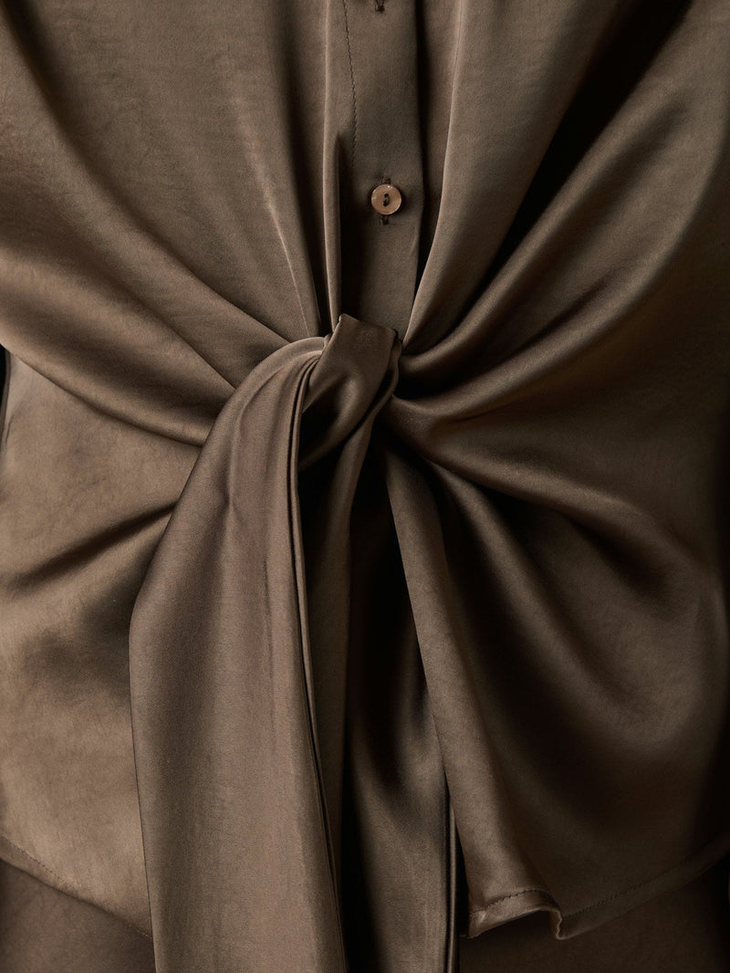 Neo Noir Naja Satin Shirt - Dark Brown