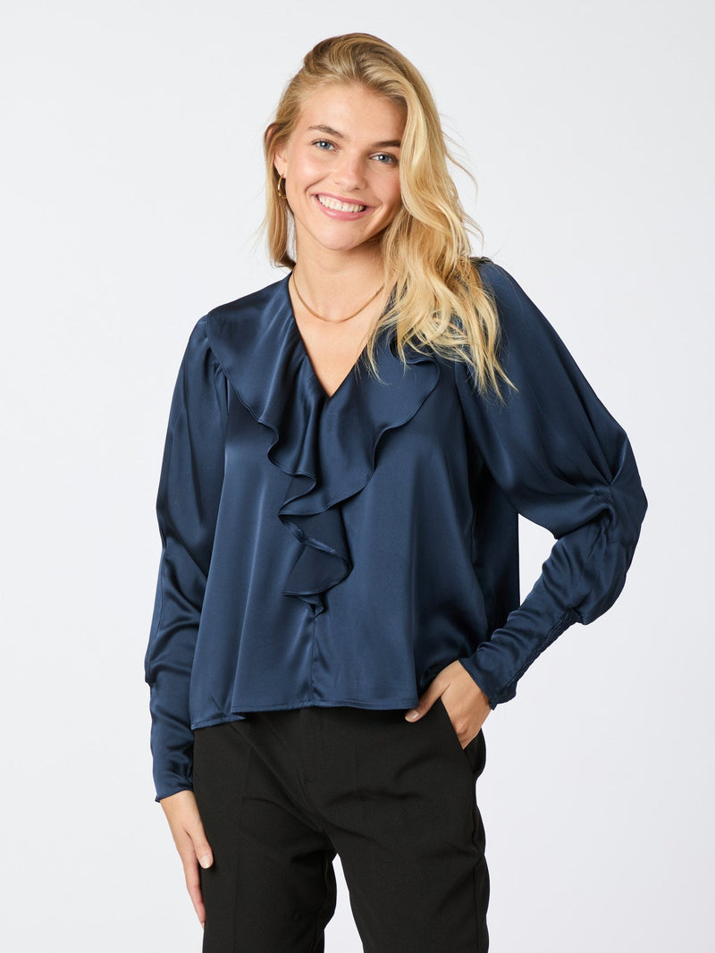 Neo Noir Sandie Sateen Blouse - Navy