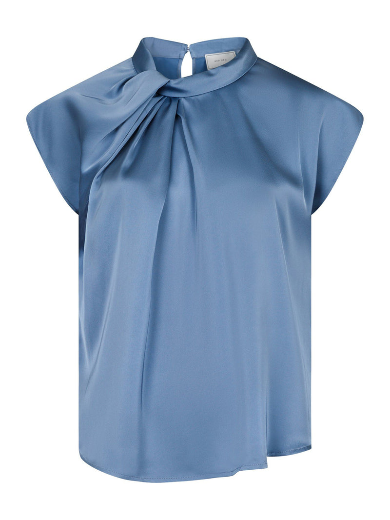 Neo Noir Fleur Drapy Satin Blouse - Dusty Blue