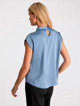 Neo Noir Fleur Drapy Satin Blouse - Dusty Blue