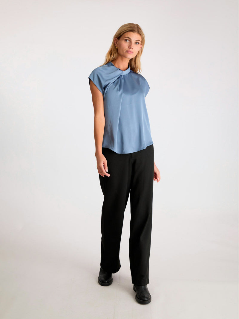 Neo Noir Fleur Drapy Satin Blouse - Dusty Blue