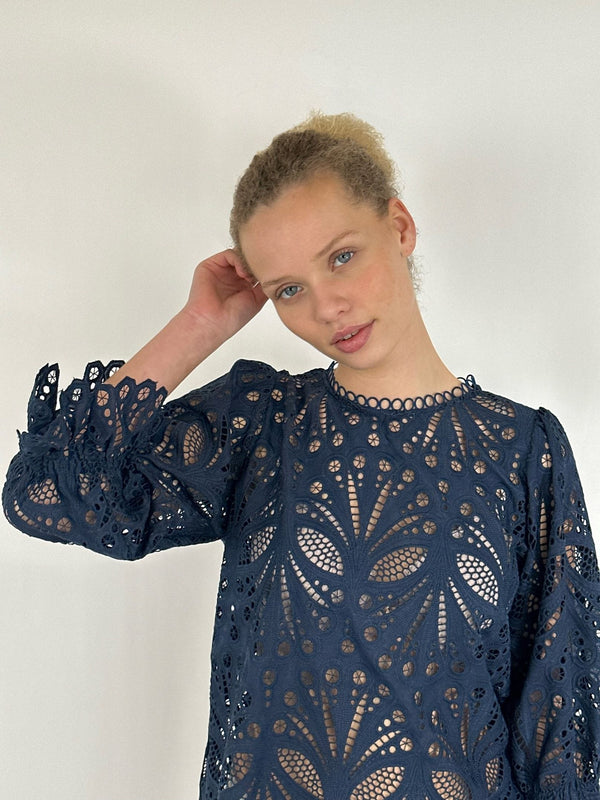 Neo Noir Adele Embroidery Blouse - Navy
