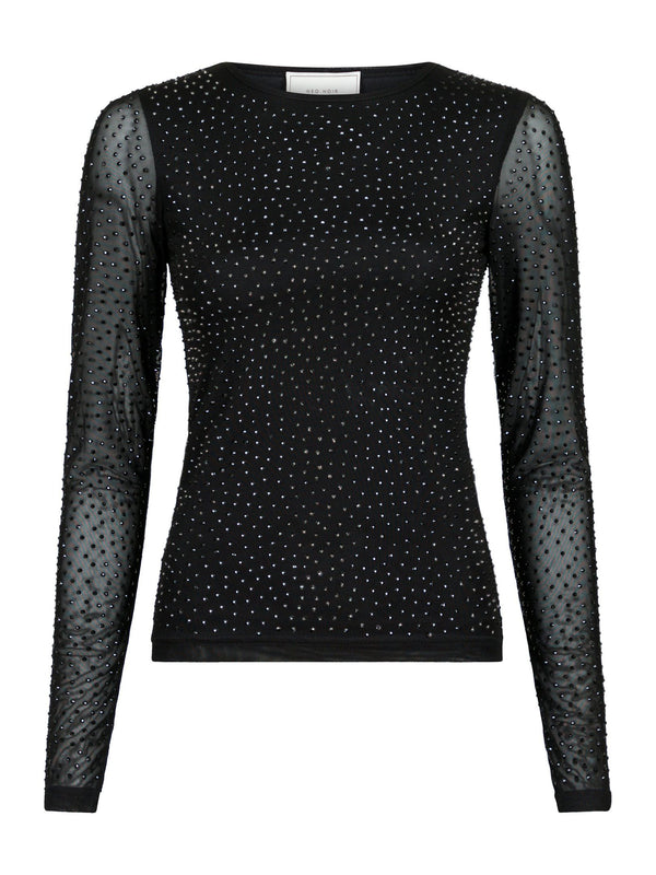 Neo Noir Basira Stone Mesh Blouse - Black