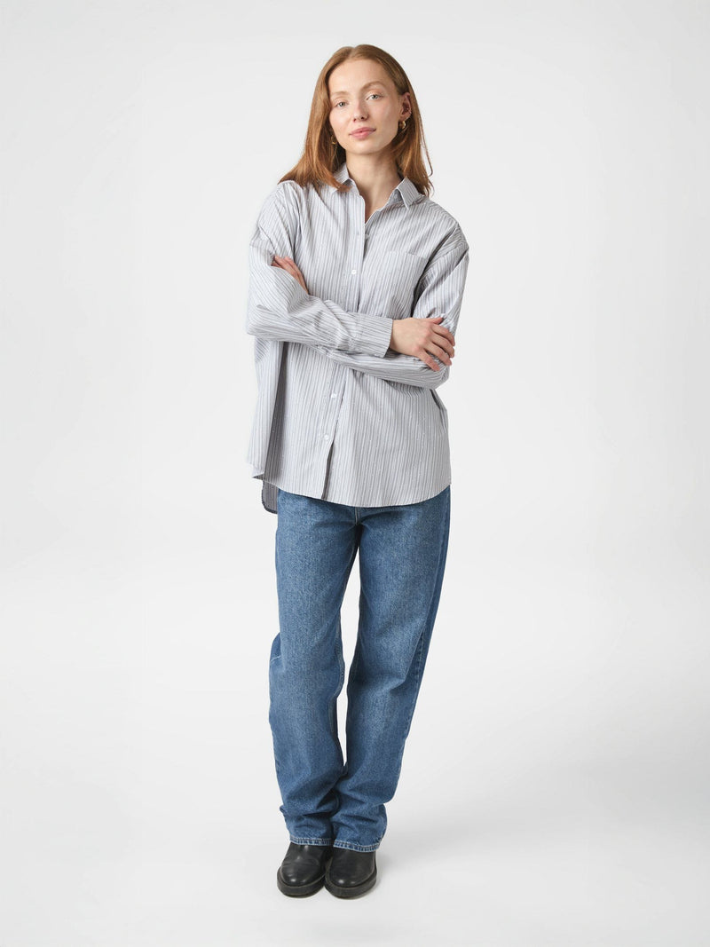 Neo Noir Dalma Stripe Stone Shirt - Grey