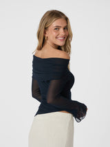 Neo Noir Addie Mesh Blouse - Navy