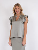 Neo Noir Stella Heavy Sateen Blouse - Dusty Green