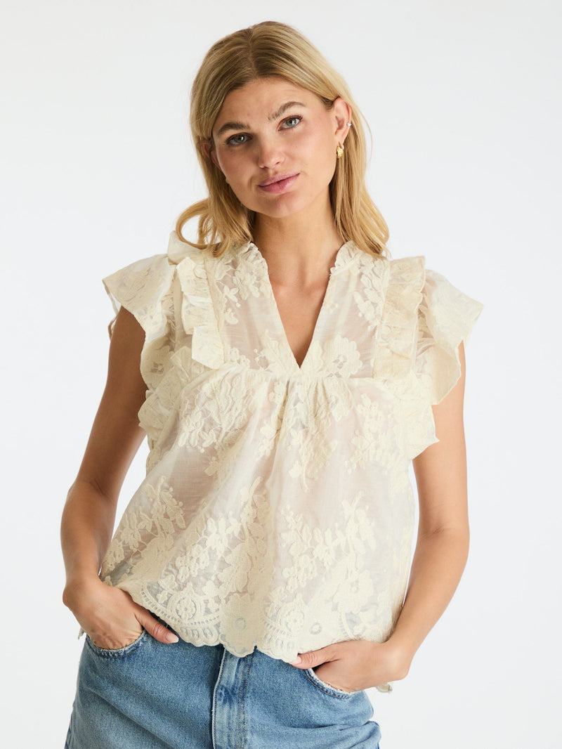 Neo Noir Jayla Big Embroidery Top - Off White