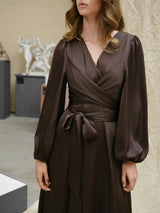 Neo Noir Rimini Heavy Sateen Dress - Dark Brown