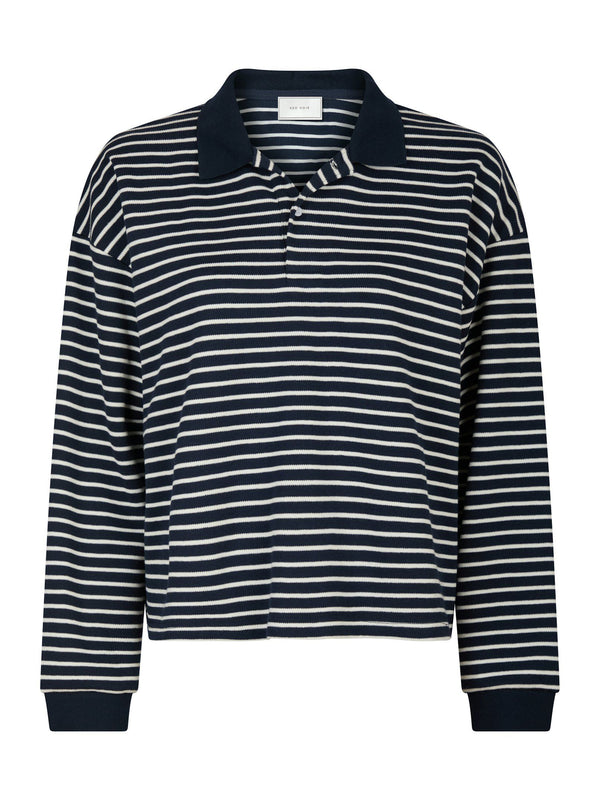 Neo Noir Sara Stripe Polo Blouse - Navy