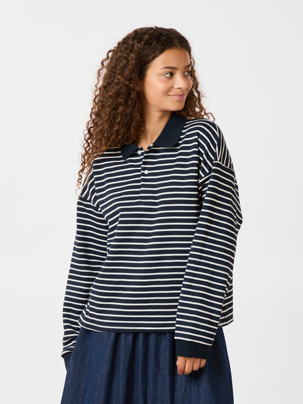 Neo Noir Sara Stripe Polo Blouse - Navy