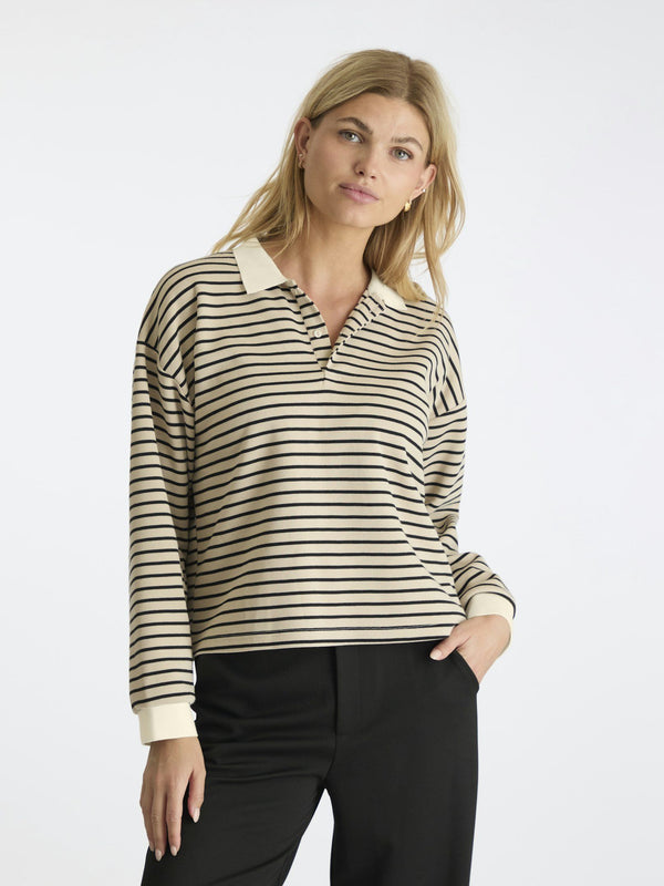 Neo Noir Sara Stripe Polo Blouse - Sand