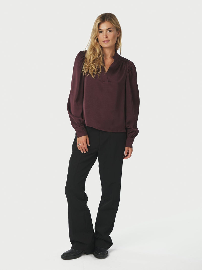 Neo Noir Rosslyn Heavy Sateen Blouse - Burgundy