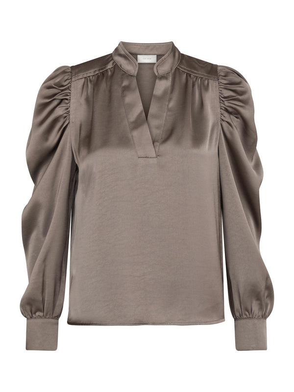 Neo Noir Rosslyn Heavy Sateen Blouse - Warm Grey