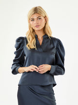 Neo Noir Rosslyn Heavy Sateen Blouse - Midnight Blue