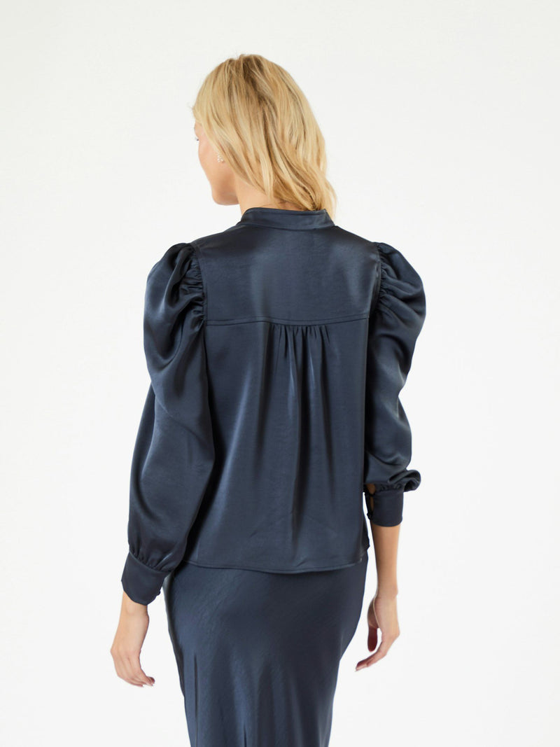 Neo Noir Rosslyn Heavy Sateen Blouse - Midnight Blue