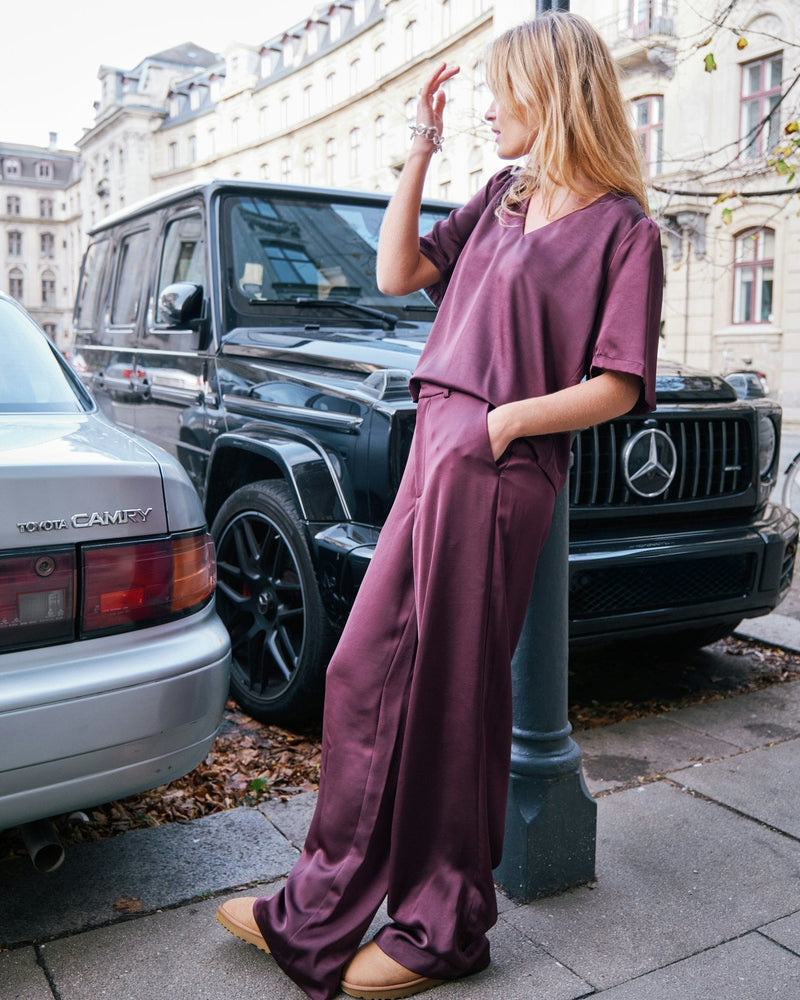 Neo Noir Emmett Heavy Sateen Pants - Burgundy