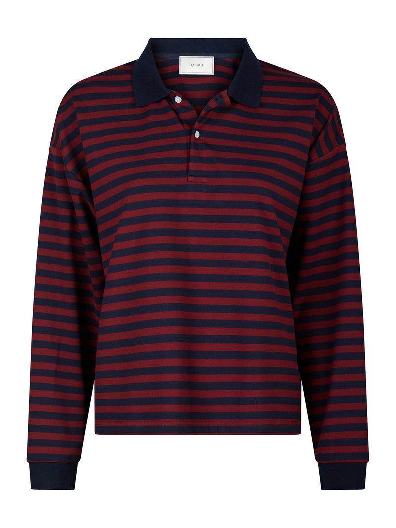 Neo Noir Sara Stripe Polo Blouse - Navy/red