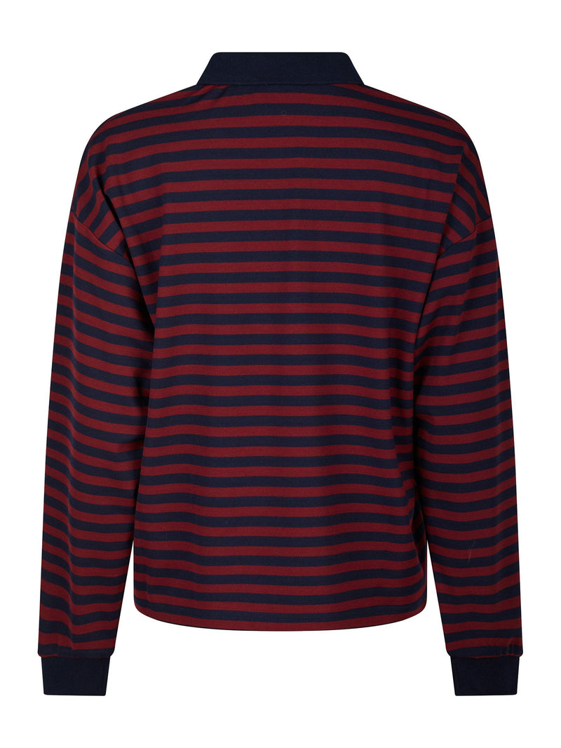 Neo Noir Sara Stripe Polo Blouse - Navy/red