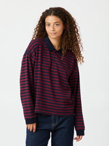 Neo Noir Sara Stripe Polo Blouse - Navy/red